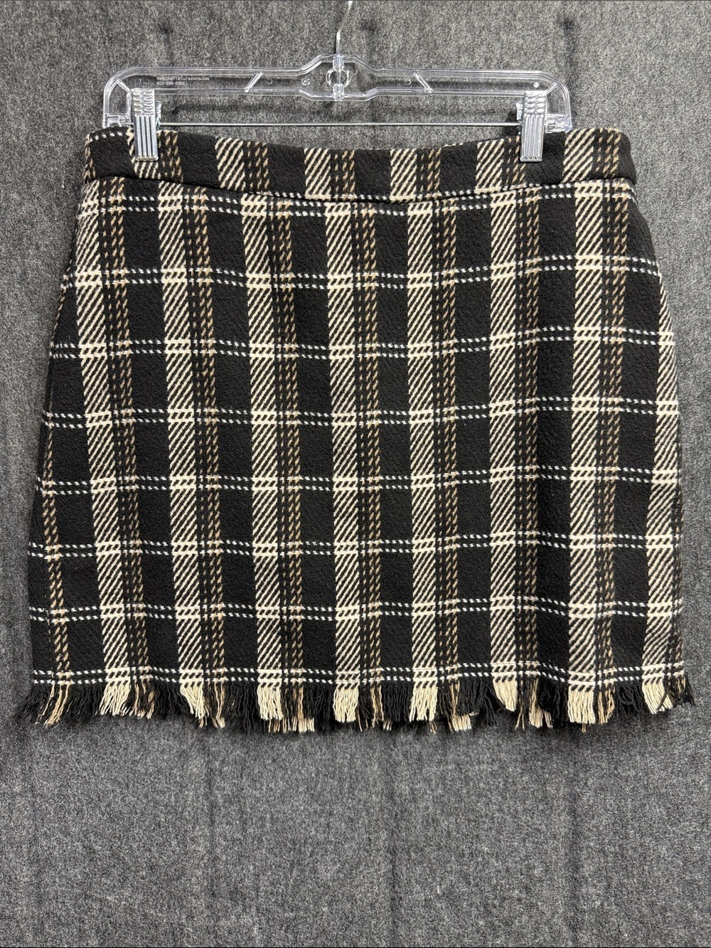 Versona Black & Cream Plaid Fringe Mini Skirt